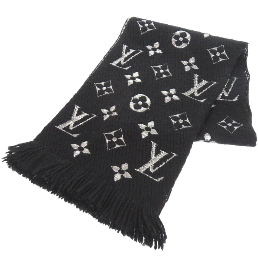 Louis Vuitton Echarpe Logomania Shine M75833 Wool Silk Black Silver Scarf LV ...